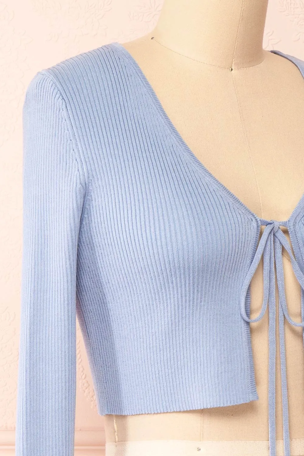 Sorcha | Blue Ribbed Cropped Cardigan w/ Front Tie