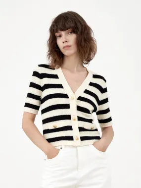 Stripe Cropped Knit Cardigan