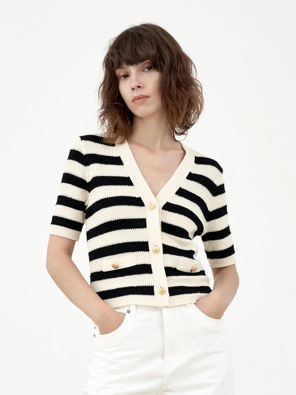 Stripe Cropped Knit Cardigan