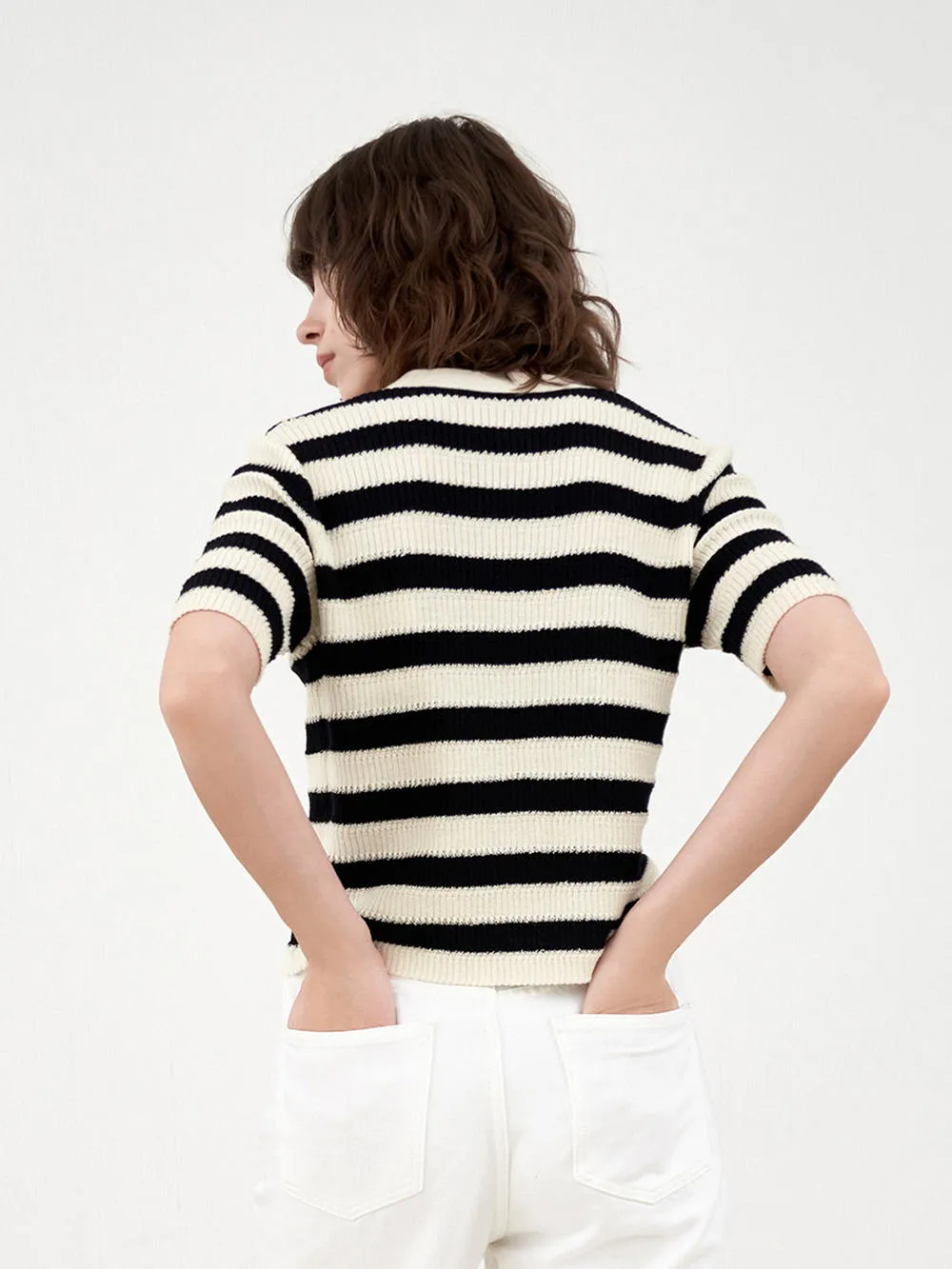 Stripe Cropped Knit Cardigan