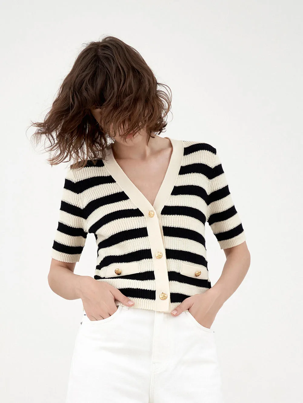 Stripe Cropped Knit Cardigan