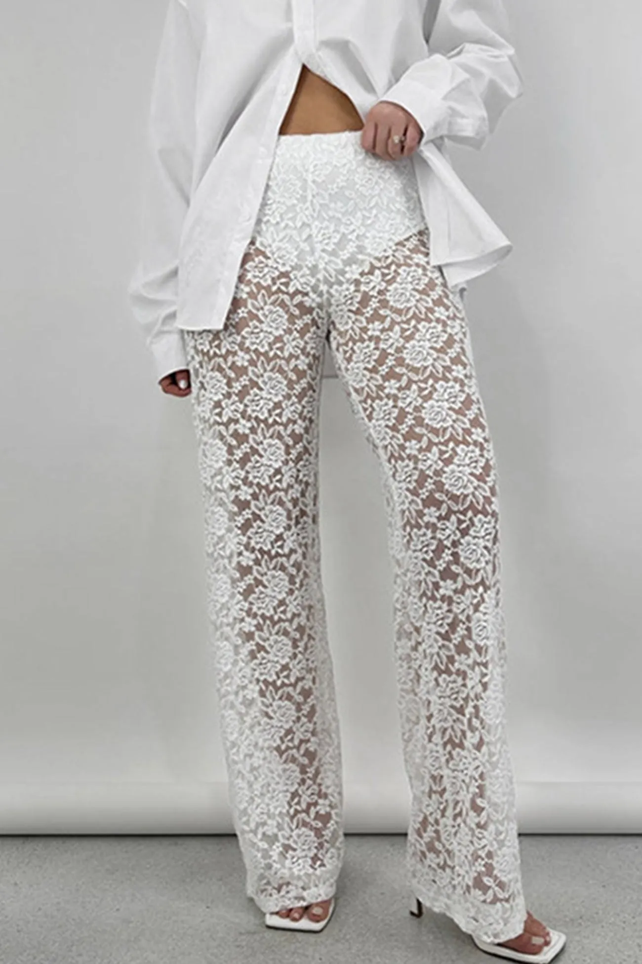 TastyHottie - High Waist Patchwork Lace Hollow Out Long Pants