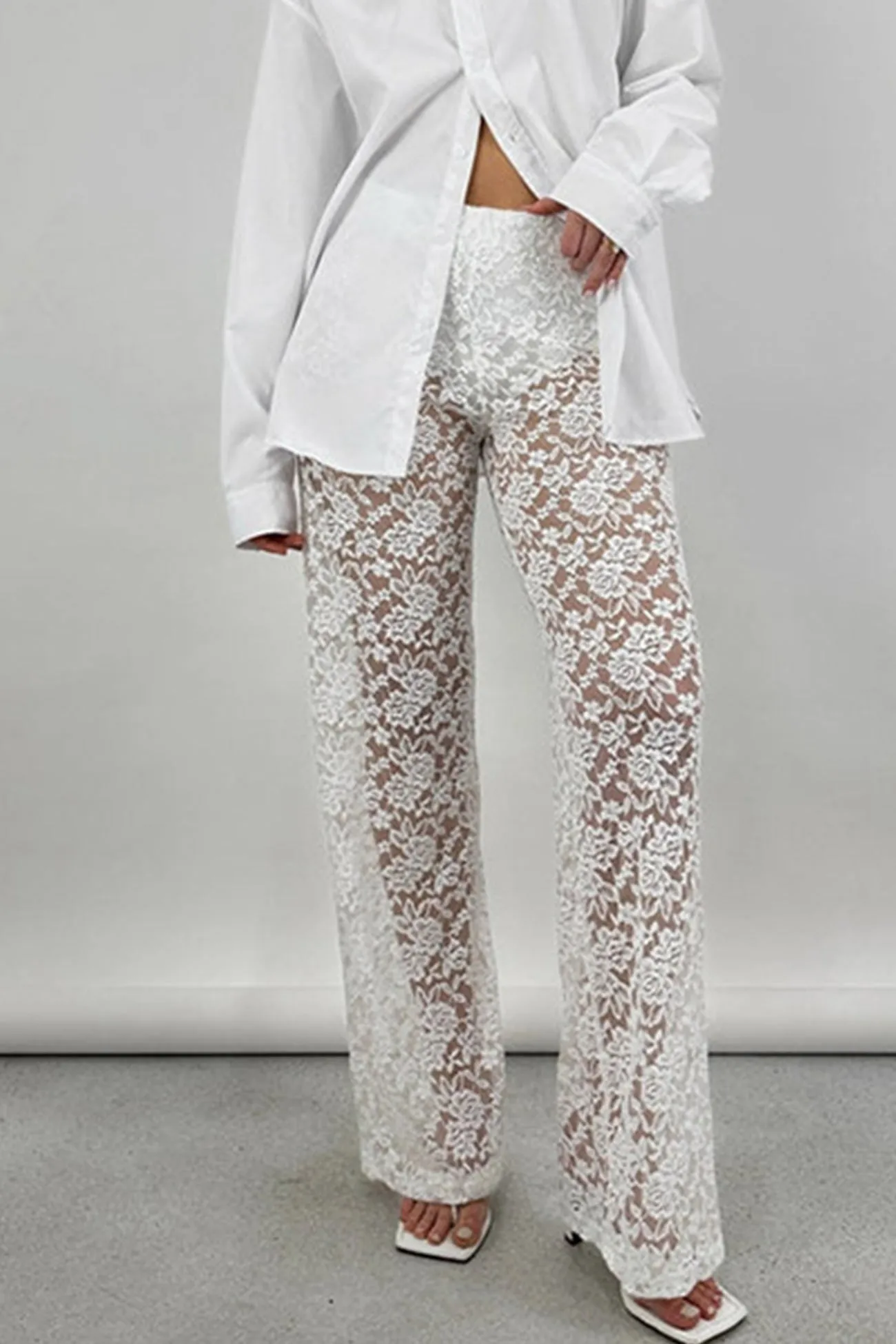 TastyHottie - High Waist Patchwork Lace Hollow Out Long Pants