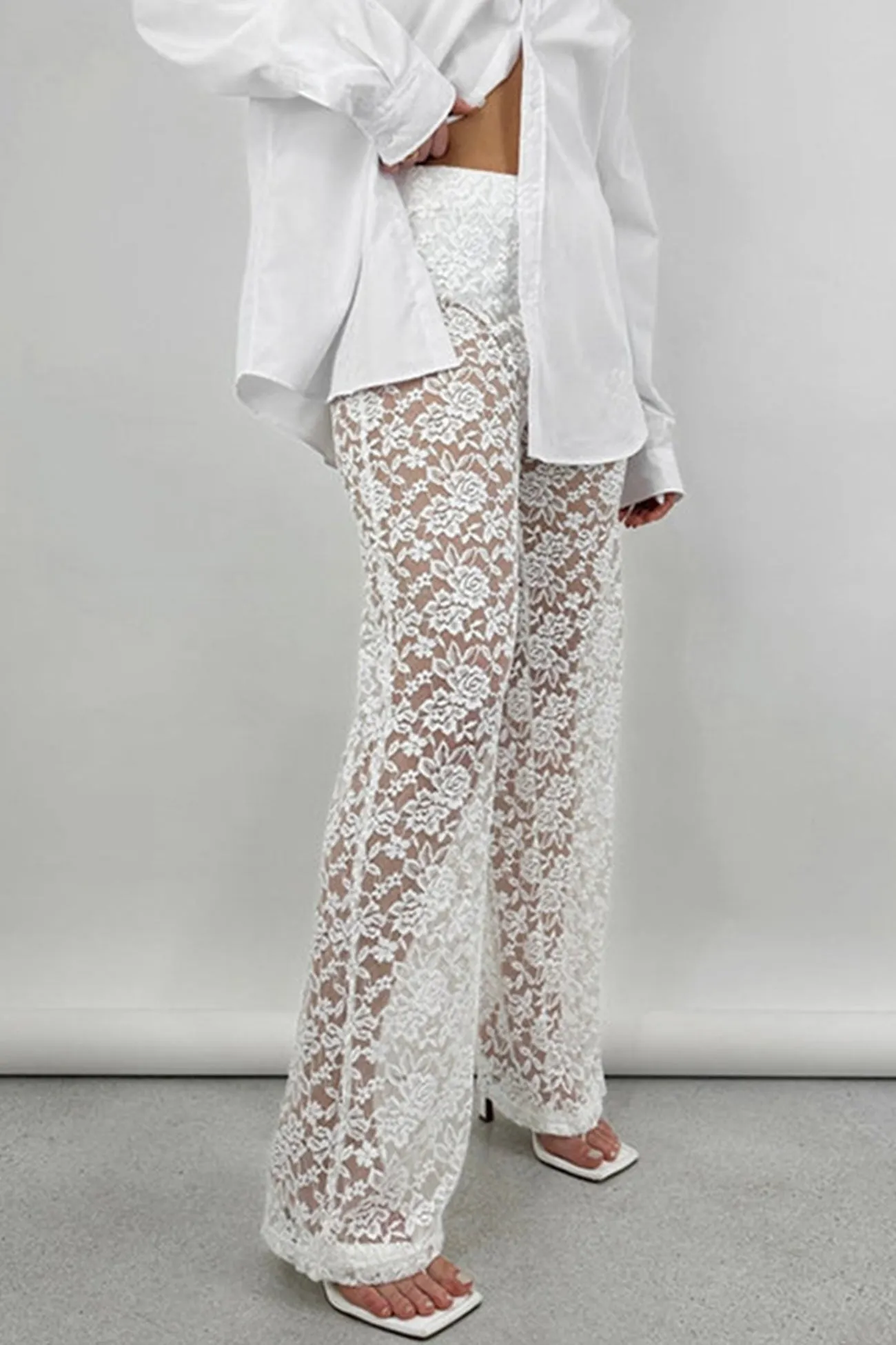 TastyHottie - High Waist Patchwork Lace Hollow Out Long Pants