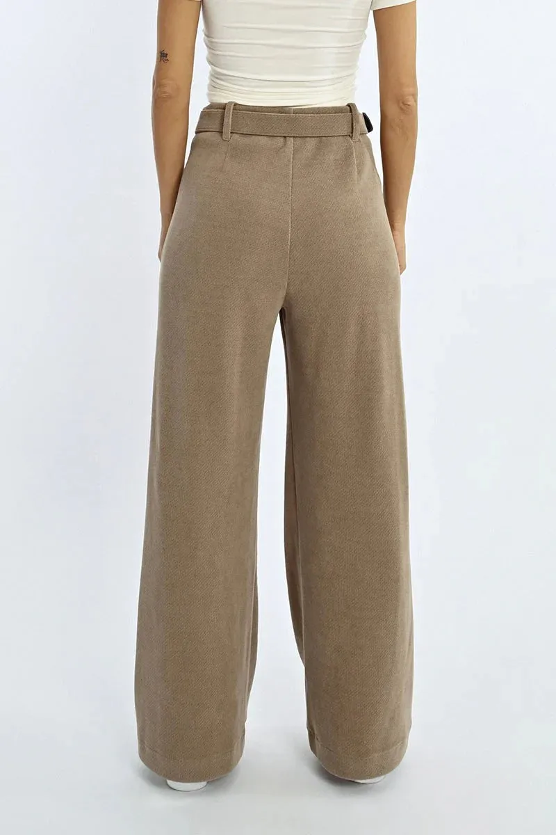 Taupe High Waist Wide Leg Pant