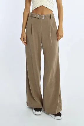 Taupe High Waist Wide Leg Pant