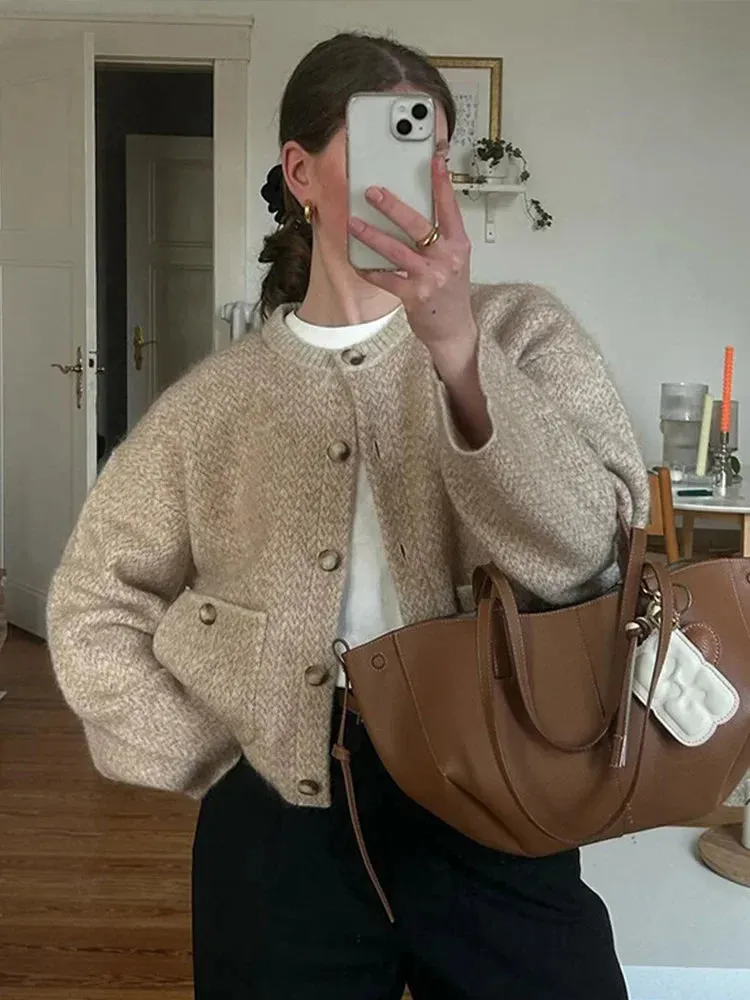 TAVIMART  -  Casual Knitted Cardigan Women Single Breasted O-neck Loose Long Sleeve Elegant Sweater Female 2024 Autumn Long Sleeve Coat Top