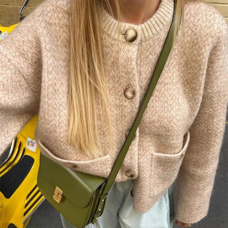 TAVIMART  -  Casual Knitted Cardigan Women Single Breasted O-neck Loose Long Sleeve Elegant Sweater Female 2024 Autumn Long Sleeve Coat Top