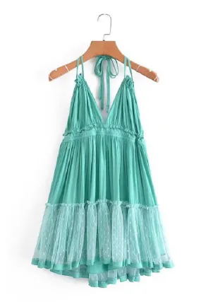 Teal and Mint Ruffle Tie Slip Dress