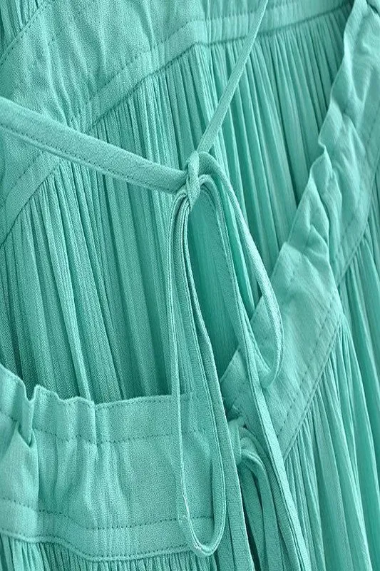 Teal and Mint Ruffle Tie Slip Dress