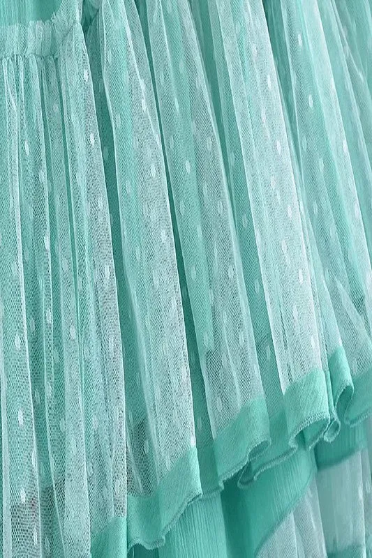 Teal and Mint Ruffle Tie Slip Dress