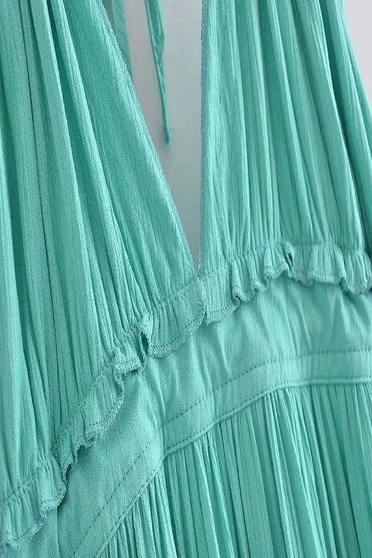 Teal and Mint Ruffle Tie Slip Dress