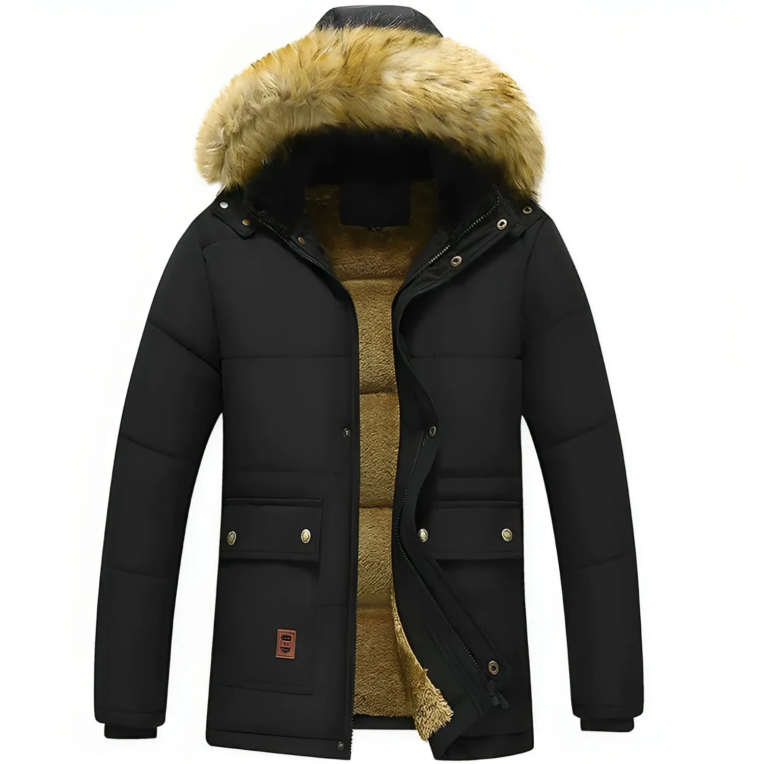Tommy™ bontkraag dikke gevoerde zwarte Parka winterjas