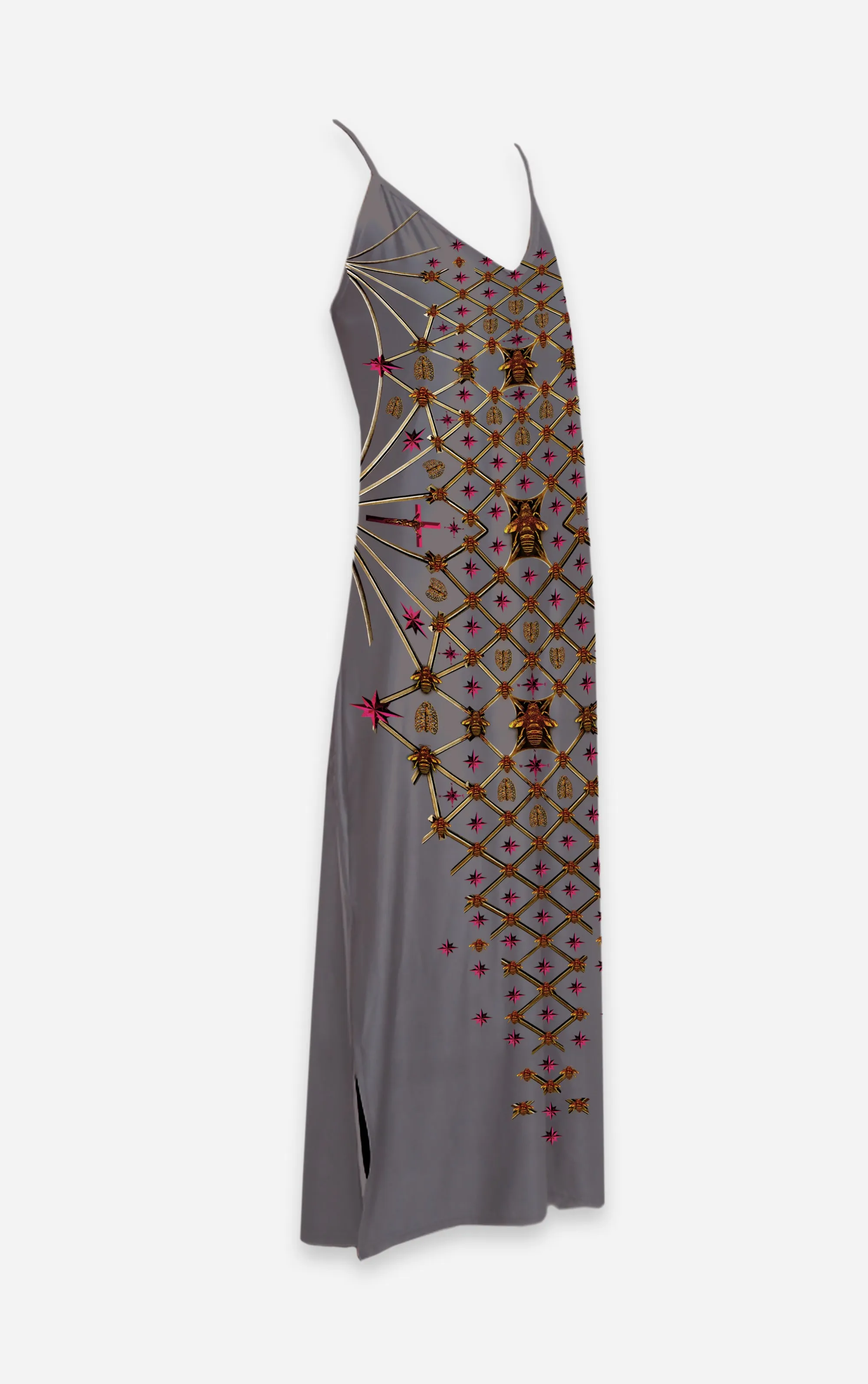 Vee Divergence- French Gothic V Neck Slip Dress in Lavender Steel | Le Leanian™