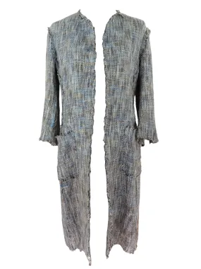 Vintage 2000s Y2K Paul Smith Bohemian Chic Woven Pastel Blue & Brown Woven Long Duster Cardigan