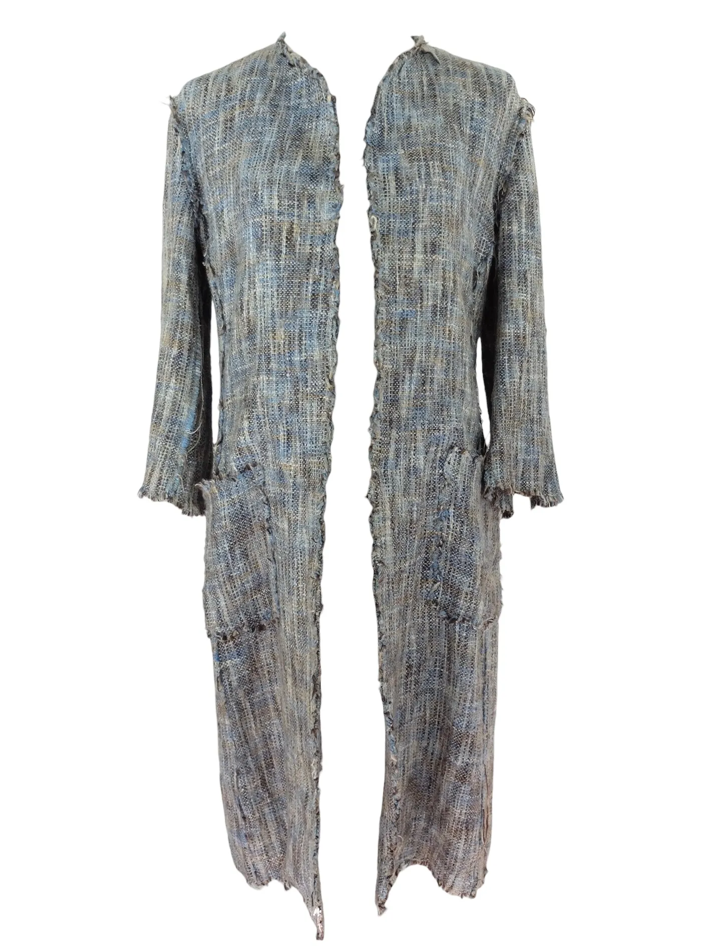 Vintage 2000s Y2K Paul Smith Bohemian Chic Woven Pastel Blue & Brown Woven Long Duster Cardigan
