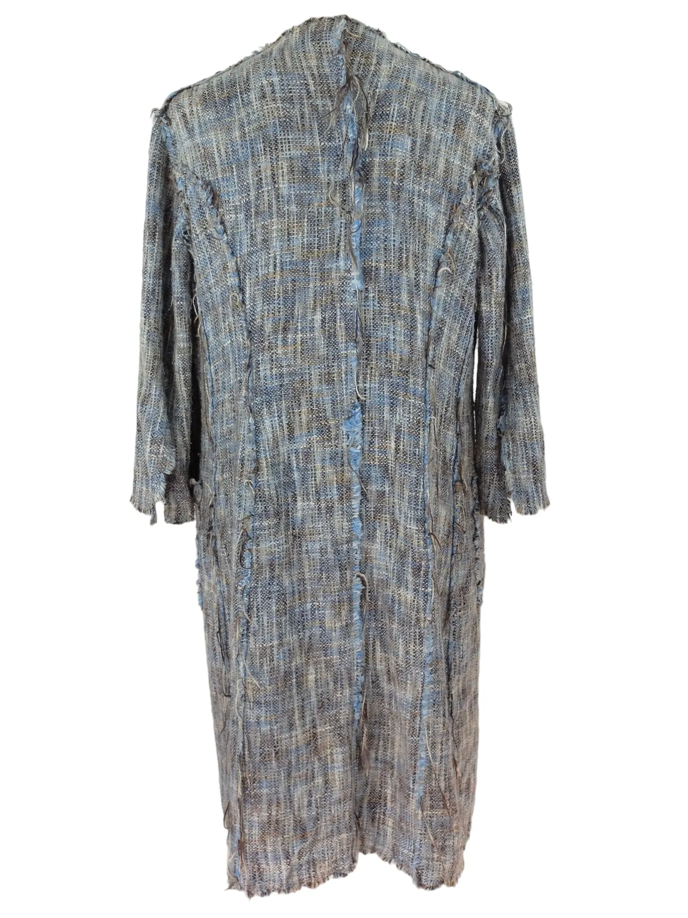 Vintage 2000s Y2K Paul Smith Bohemian Chic Woven Pastel Blue & Brown Woven Long Duster Cardigan
