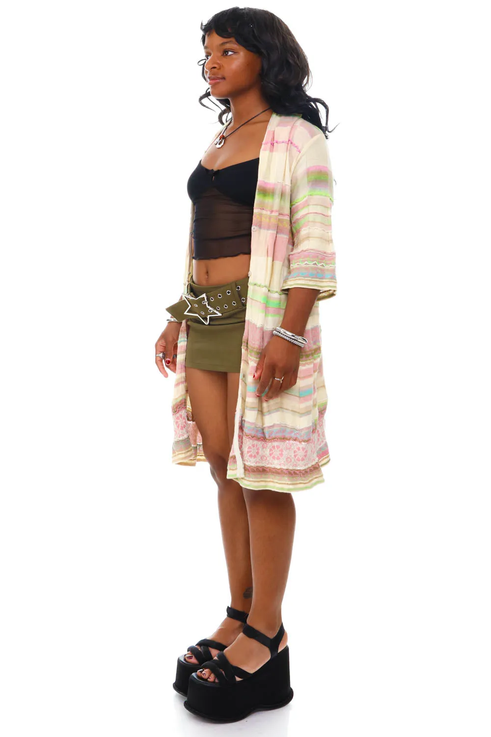 Vintage Y2K Pastel Striped Knit Cardigan - OSFM
