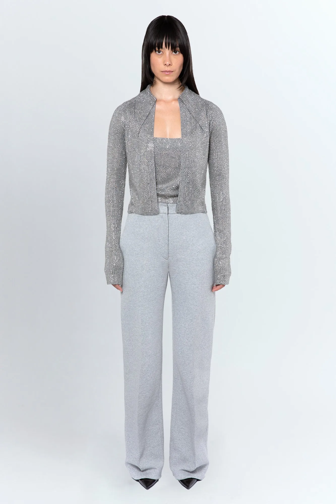 Vitara Embellished Knit Cardigan in Grigio