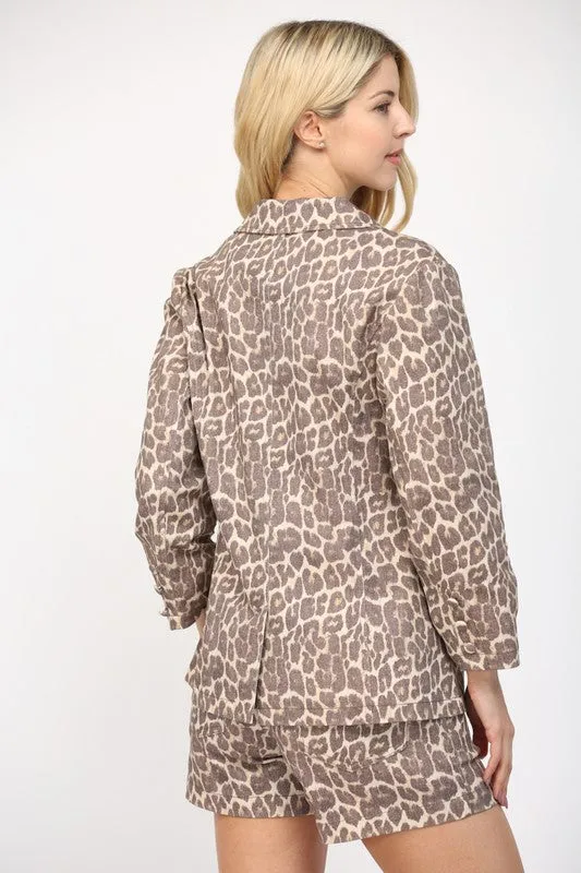 Washed Leopard Print Blazer