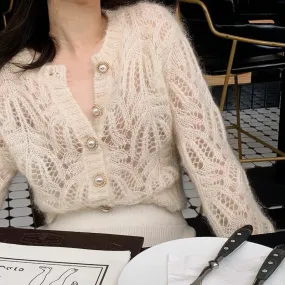 Wenkouban Vintage Elegant Female Cardigan Autumn Winter Long Sleeve Women Knitted Cardigan Sweater Fashion Hollow Out Sweaters Tops