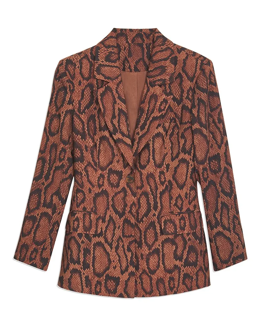 WeWoreWhat Shaped Long Blazer in Brown Snakeskin