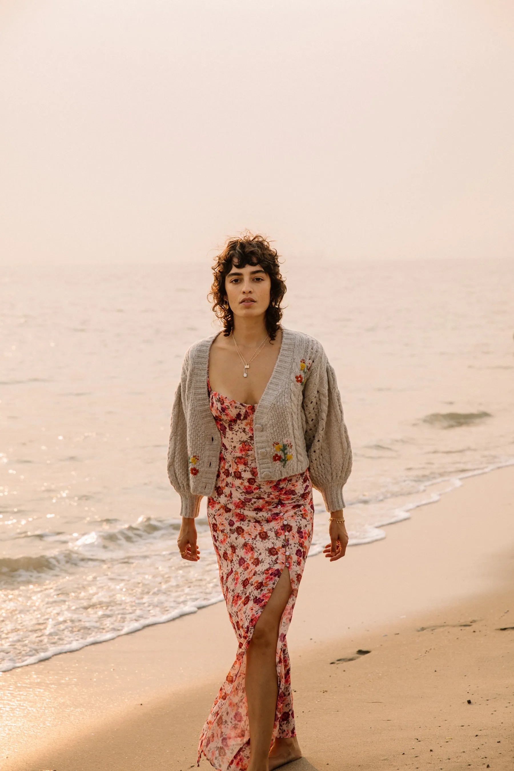 Wheat Amaryllis Cropped Cardigan