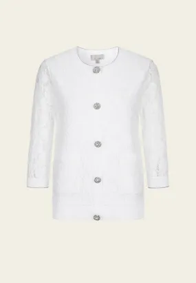 White Crew Neck Lace Cardigan