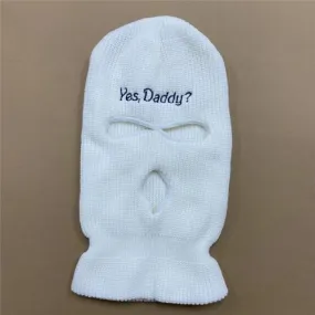 White Embroidered Yes Daddy? Ski Mask