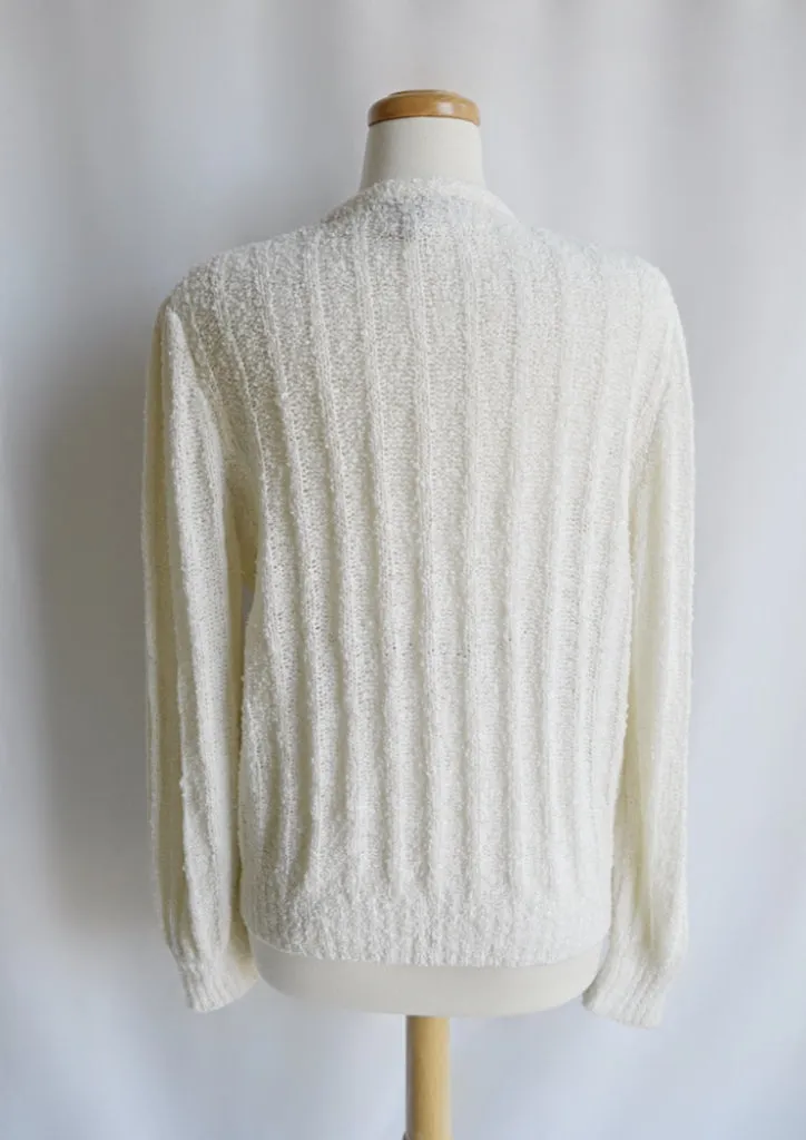 White Stripe Knit Cardigan | Medium-Large