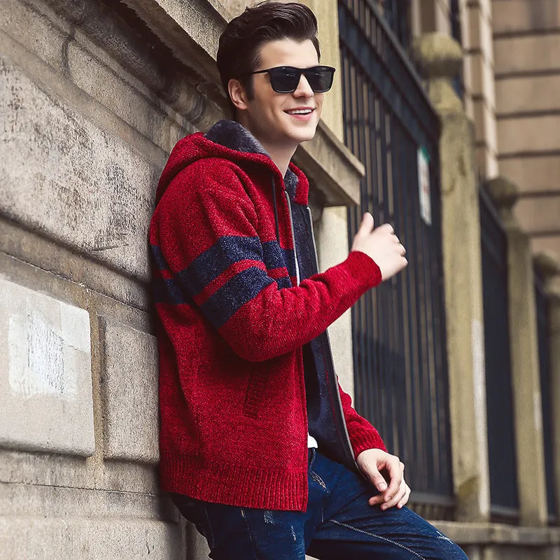 Winter Cardigan Hooded Sweater Men Plus Cashmere