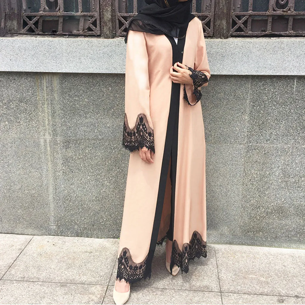 Women Kaftan Cotton Striped Islamic Arab Elegant Muslim Abaya Dress Cardigan Robe Turkish Hijab Islamic Prayer Clothing_3.29
