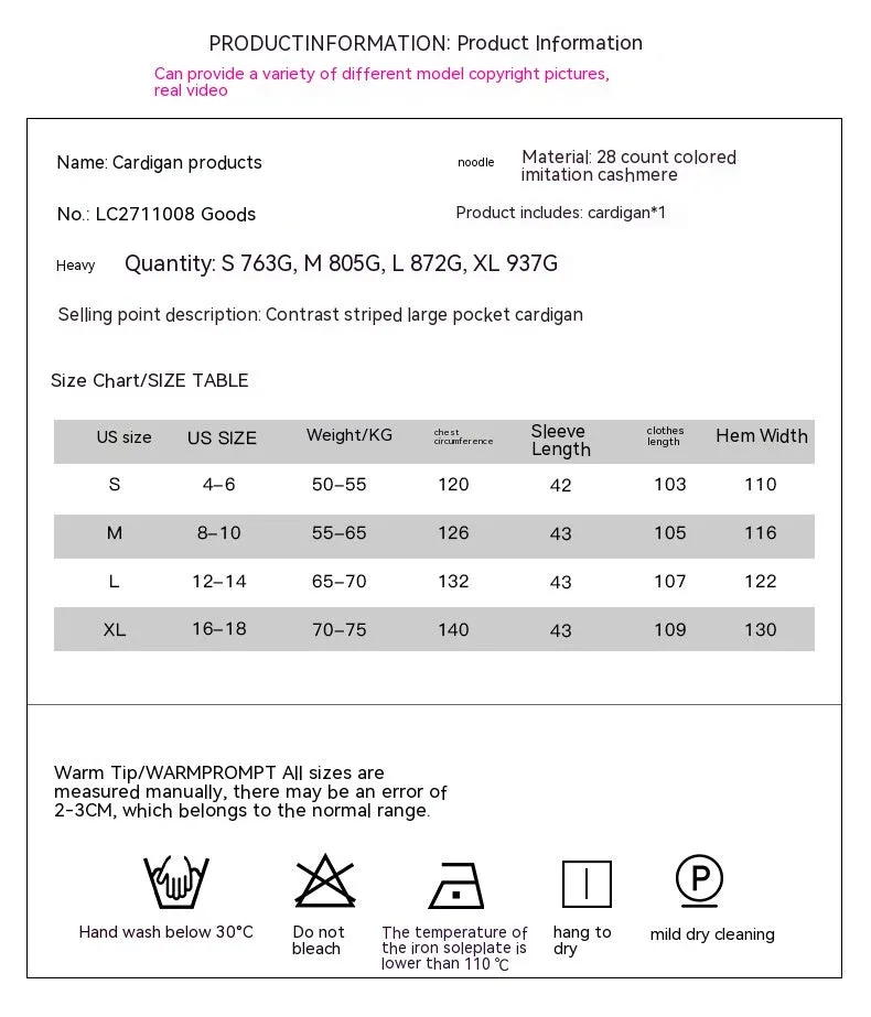 Women's Fall Winter Fashion Color Matching Long Cardigan Warm Outerwear Knitwear