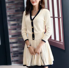 Womens Two Tone Cable Knit Cardigan