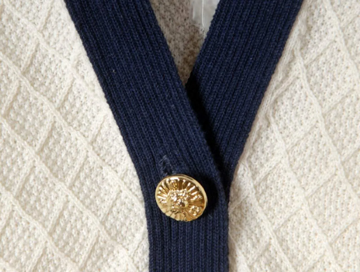 Womens Two Tone Cable Knit Cardigan